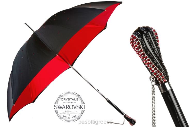 ομπρέλα | PASOTTI 185n plat-26 plat-34 s8 - μαύρη ομπρέλα swarovski με κόκκινο εσωτερικό διπλό ύφασμα 2N6B8547 γυναίκες